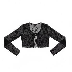 Sheer Black Long Sleeve Velvet Burnout Tie Front Top Whimsigoth Medium Fairy